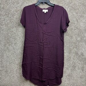 Cloth & Stone‎ Tunic Shirt Dress Women Small V-Neck SS High Low Hem - Burgundy